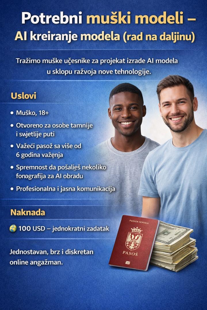 Potrebni muški modeli – AI kreiranje modela (Remote)
